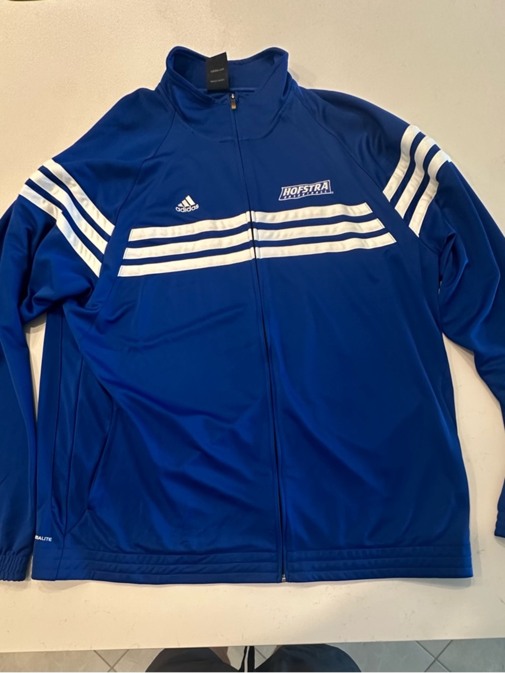 adidas Blue Hofstra Performance Track Jacket with White Stripes
